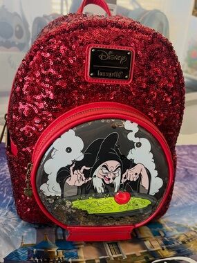Rare Disney x Loungefly Red Sequin Evil Queen Witch Mini Backpack Grail